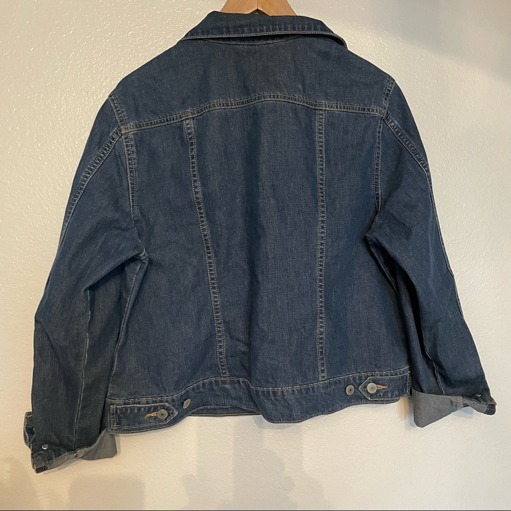 Lands’ End - Dark wash denim trucker jacket. Size L (14-16). - Picture 6 of 7